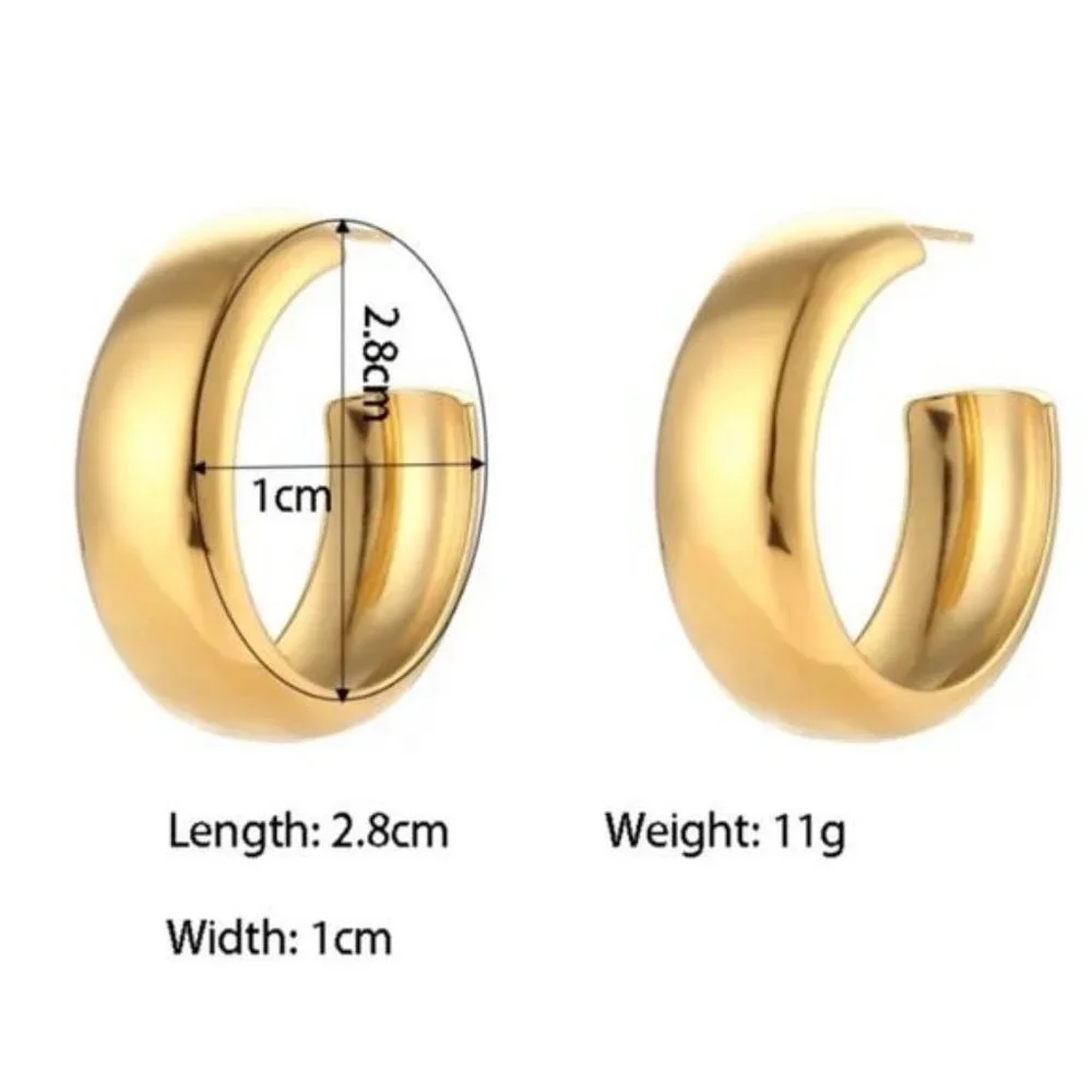 NEW 18K GOLD WIDE HOOP EARRINGS - Picture 6 of 6